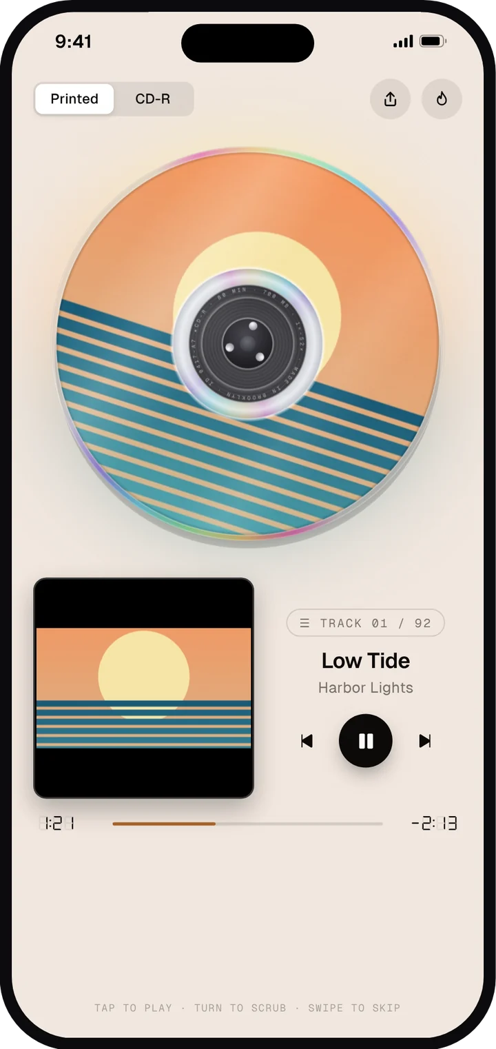 Burned on iPhone playing a printed disc