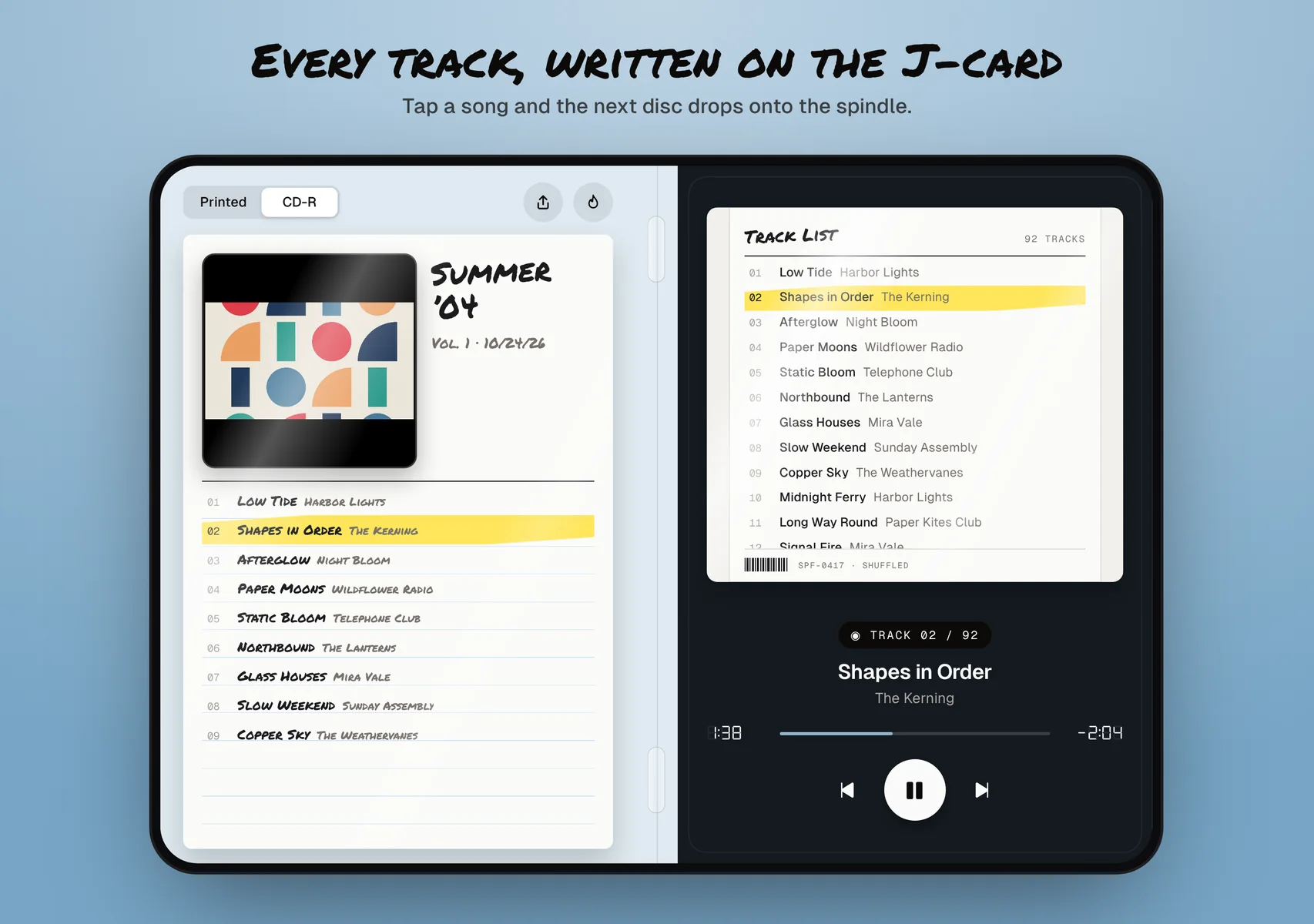 Every track, written on the J-card